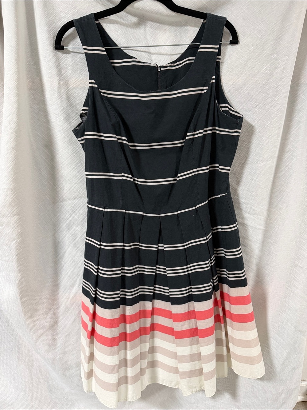Striped Fit-and-Flare Dress with Pink Accent